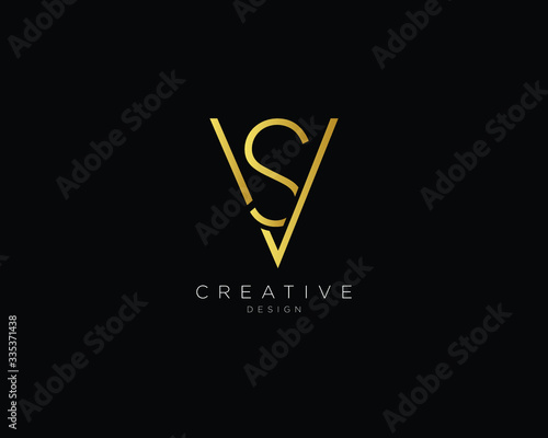 Letter SV VS Logo Design, Creative Minimal SV VS Monogram In Gold Color