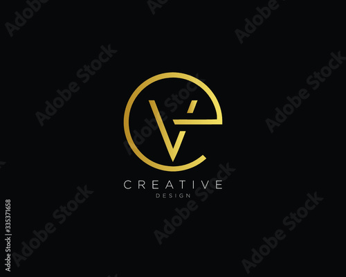 Letter EV Logo Design, Creative Minimal EV Monogram In Gold Color