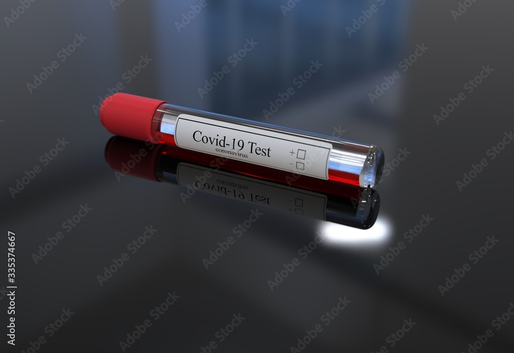 Fototapeta premium 3d realistic render illustration of blood test tubes of coronavirus cover 19