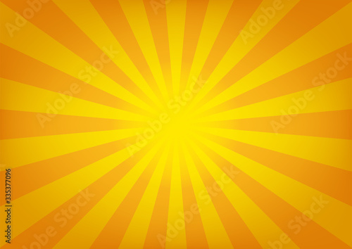Summer background. The rays are yellow. The movement of the stripes from a point. Striped background. Vector illustration.	