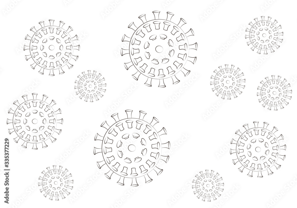 Virus de covid-19 o viruela del mono de color blanco y negro. Virus de covid-19 o viruela del mono de color blanco y negro.