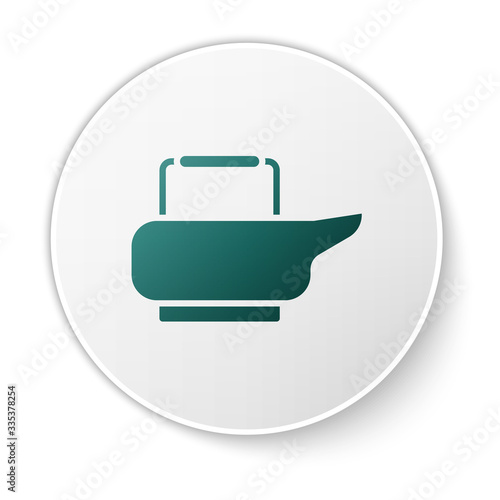 Green Bedpan icon isolated on white background. Toilet for bedridden patients. White circle button. Vector Illustration