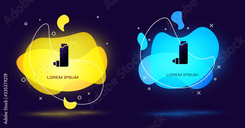 Black Inhaler icon isolated on black background. Breather for cough relief, inhalation, allergic patient. Abstract banner with liquid shapes. Vector Illustration