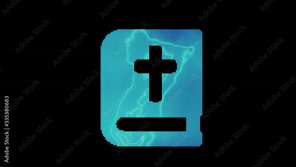 The symbol bible is assembled from small balls. Then it shimmers with blue. It crumbles and disappears. In - Out loop. Alpha channel Premultiplied - Matted with color black The symbol bible is assembled from small balls. Then it shimmers with blue. It crumbles and disappears. In - Out loop. Alpha channel Premultiplied - Matted with color black