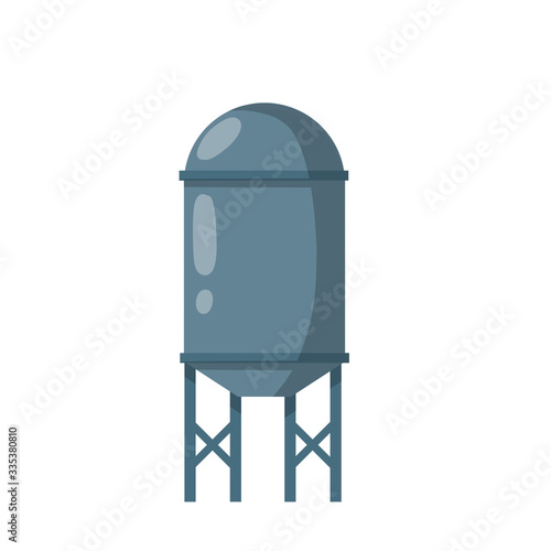 Boiler for heating water. Sanitary engineering. Cartoon flat illustration. Element of house, bath and toilet system. Grey tank with pipes and dial
