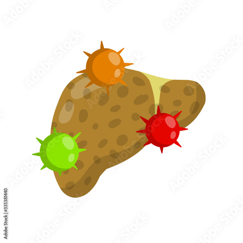 Bad liver. Attack germs and cirrhosis of the liver. Health problem. Medical Disease of human internal organ