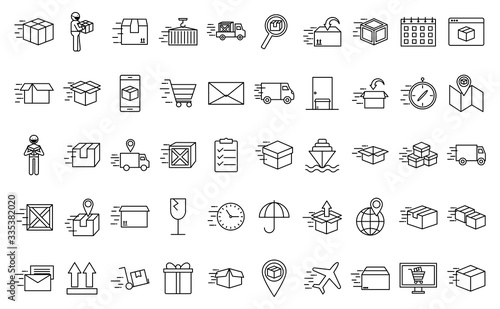 Fast delivery line style icon set vector design