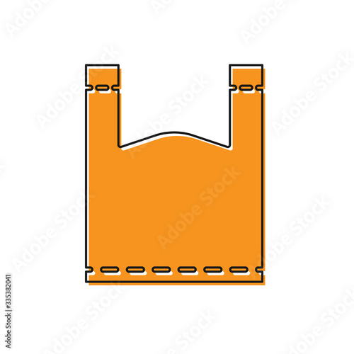 Orange Plastic bag icon isolated on white background. Disposable cellophane and polythene package prohibition sign. Vector Illustration
