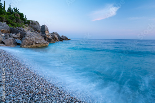 sea wave on long time exposure during dusk in Albania