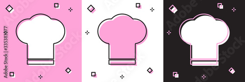 Set Chef hat icon isolated on pink and white, black background. Cooking symbol. Cooks hat. Vector Illustration
