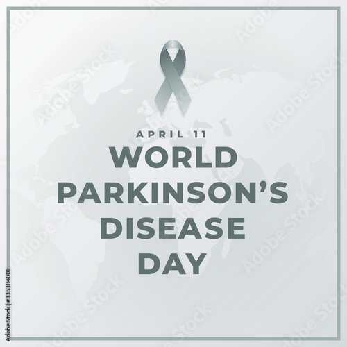 World Parkinson's disease day April 11th modern awareness banner with grey text and grey awareness banner on a light background with a world map. 