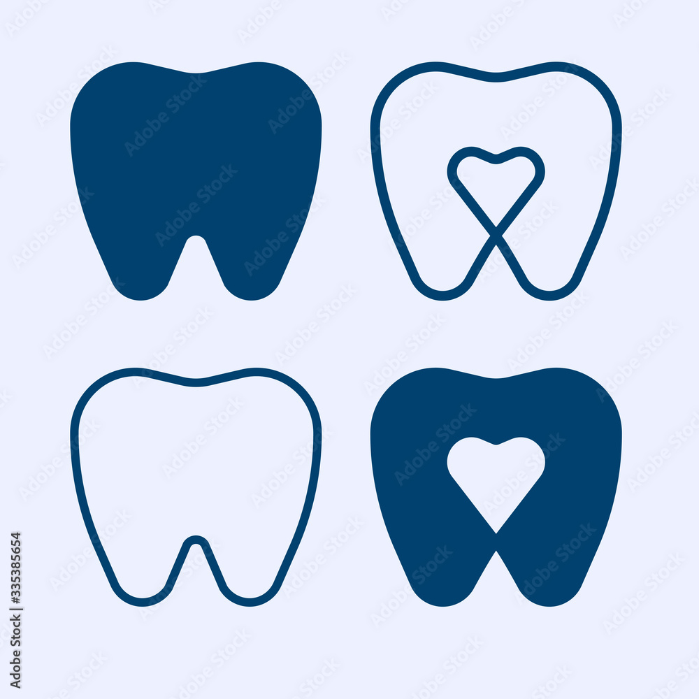 Set of 4 blue teeth icon. Vector illustration. Set of 4 blue teeth icon. Vector illustration.