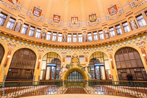 Photography Interior of the historical main railway station in Prague, Czech Republic called Fantova kavarna, in english Fant coffe
