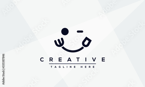 Winking Face Food logo vector icon. Fork and Spoon smile concept line art illustration.