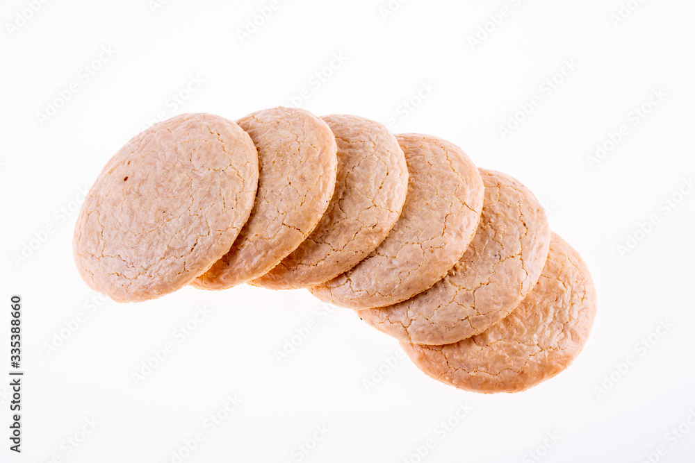 Oatmeal cookies with beze on white background - obrazy, fototapety, plakaty 