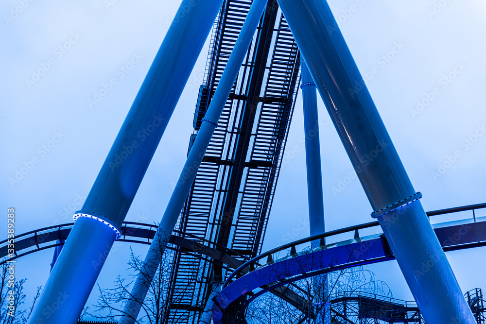 Naklejka premium Details of roller coaster tracks.