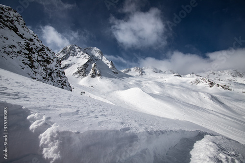 Mountain winter landscapes in the area Stubai Gletcher Glacier at Mutterberger-Alm