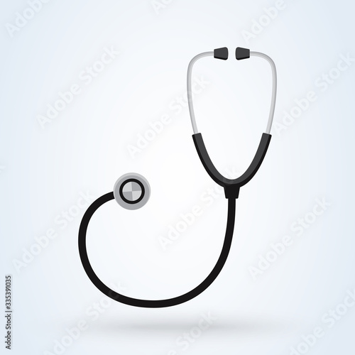 Stethoscope doctor tool for examining patients in a hospital. Diagnostic symbol flat. Vector illustration