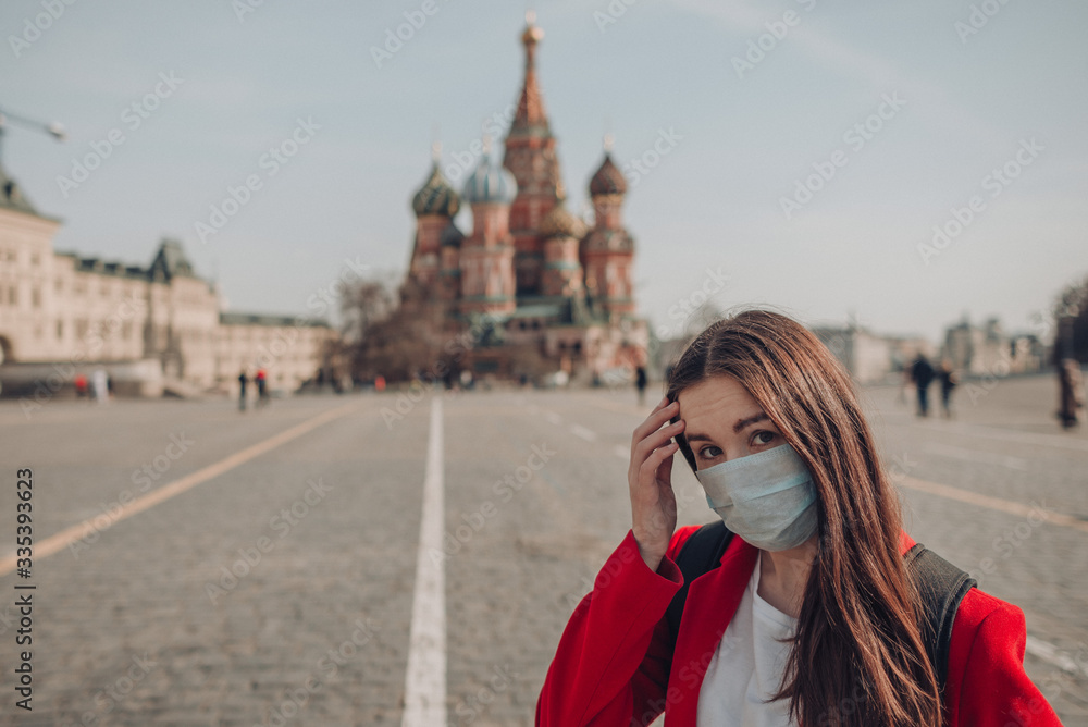 Moscow, girl in a medical mask