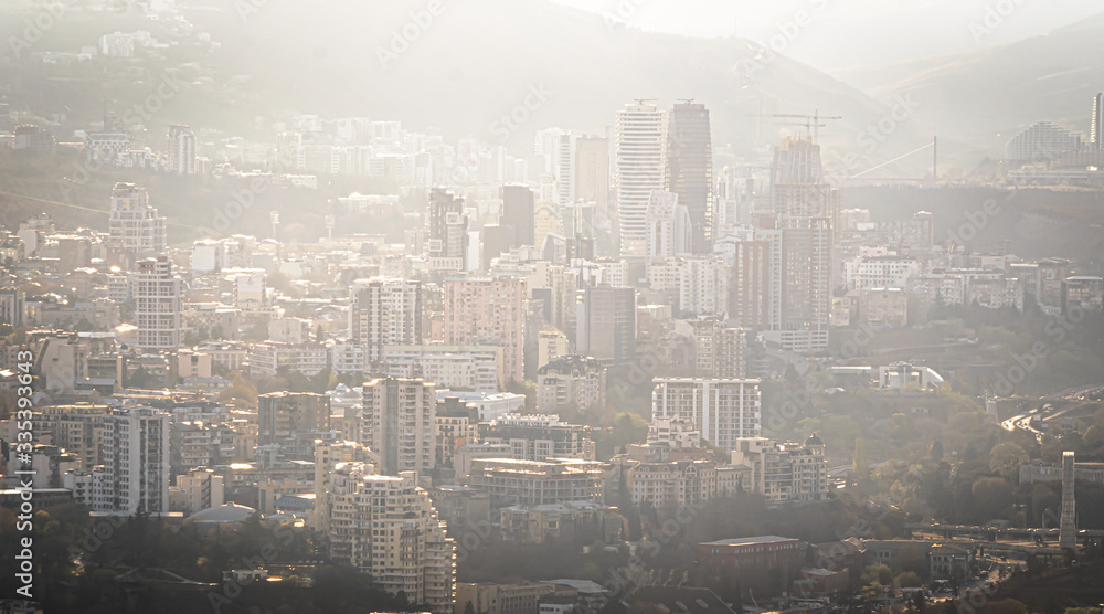 Panoramic aerial view to Axis towers and high buildings in Vake and Rustaveli district of Tbilisi.Georgia. Sakartvelo. Monochromic background image.2020 Panoramic aerial view to Axis towers and high buildings in Vake and Rustaveli district of Tbilisi.Georgia. Sakartvelo. Monochromic background image.2020