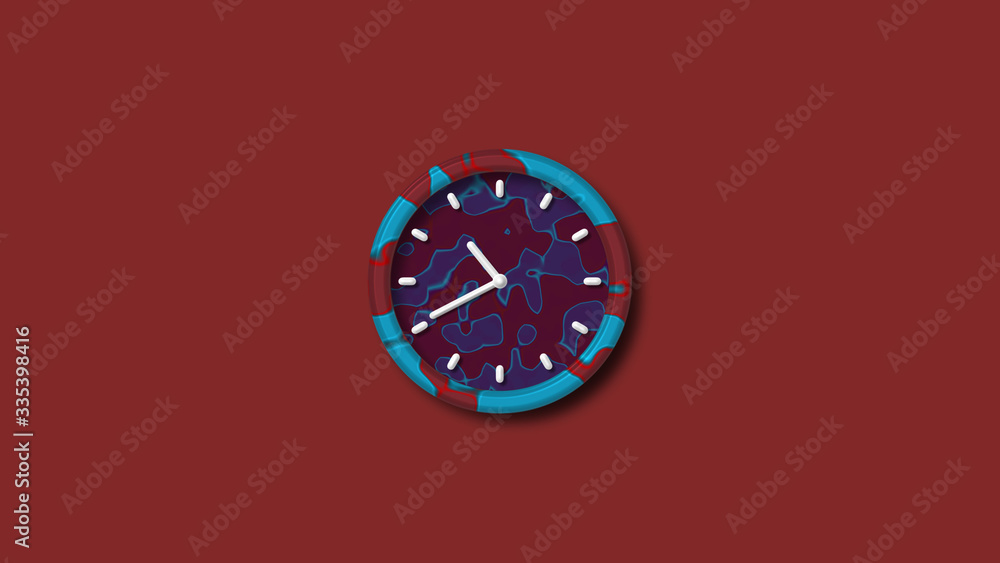 Beautiful 3d wall clock isolated on red dark background,3d clock icon Beautiful 3d wall clock isolated on red dark background,3d clock icon