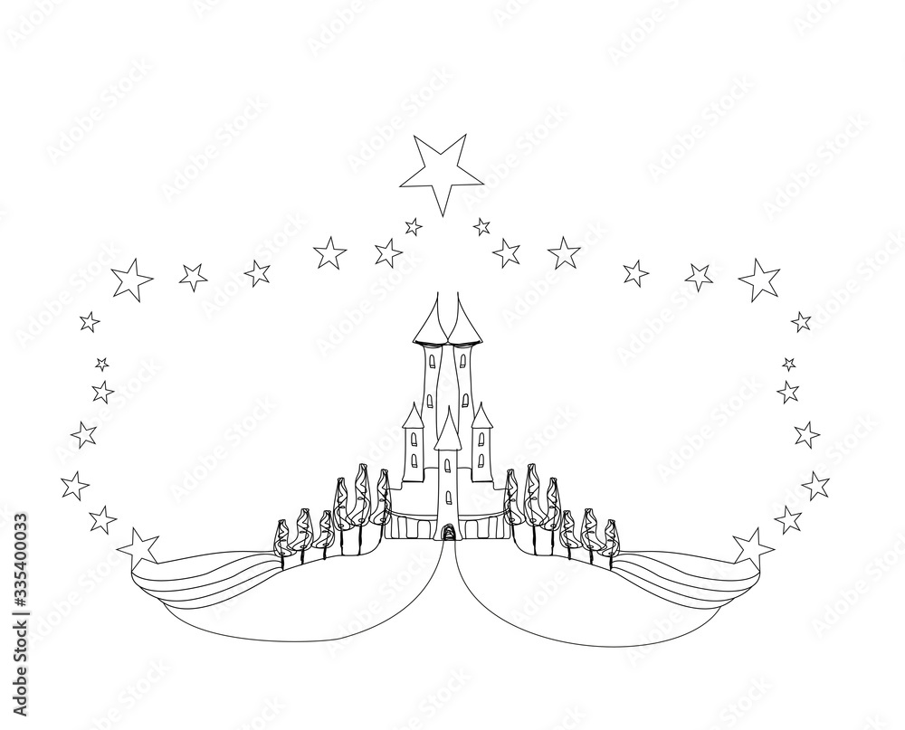 fairytale castle coloring book - isolated doodle illustration