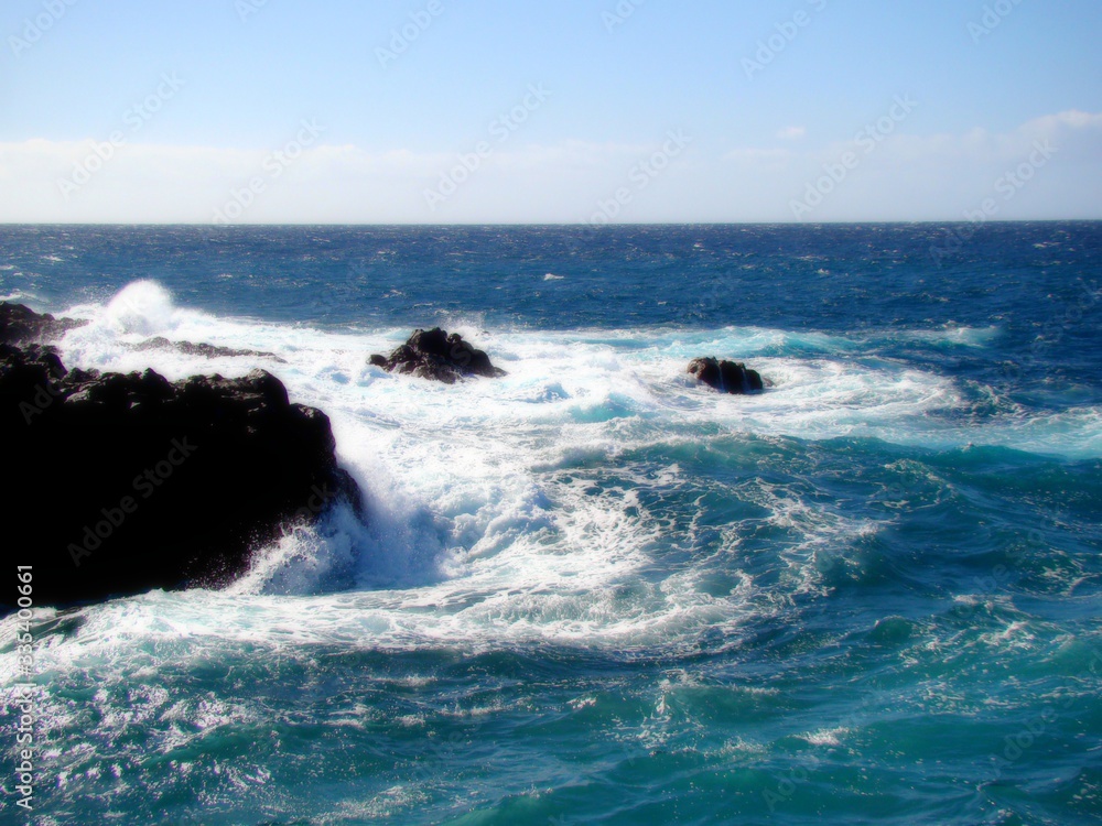 Atlantic Ocean waves crashing on the shore of Tenerife