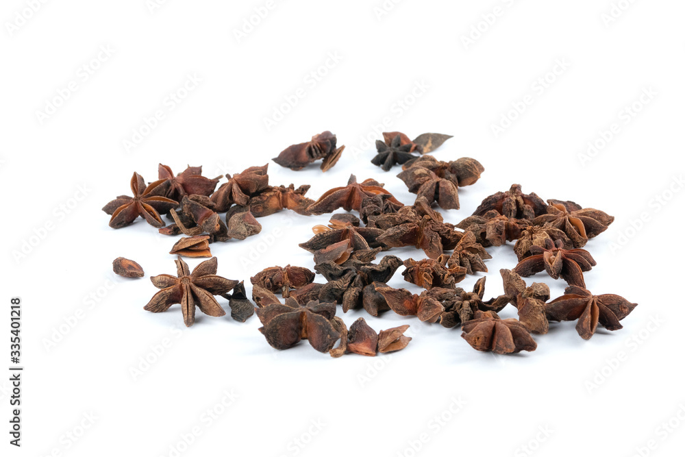 Obraz premium Star anise spice fruits and seeds isolated on white background