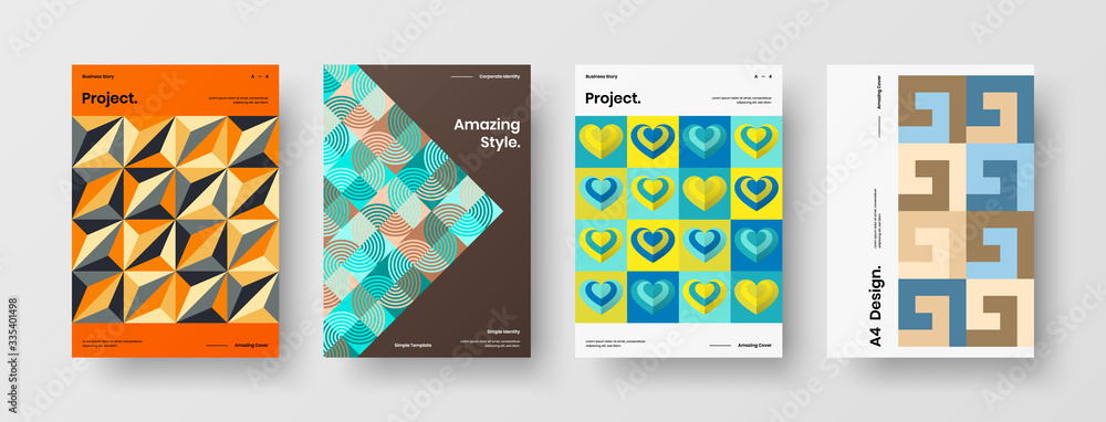 Company identity brochure template collection. Business presentation vector A4 vertical orientation front page mock up set. Corporate report cover abstract geometric illustration design layout bundle. Company identity brochure template collection. Business presentation vector A4 vertical orientation front page mock up set. Corporate report cover abstract geometric illustration design layout bundle.