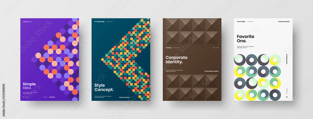 Company identity brochure template collection. Business presentation vector A4 vertical orientation front page mock up set. Corporate report cover abstract geometric illustration design layout bundle.