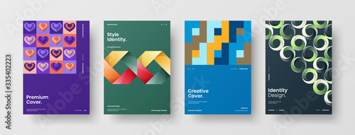 Company identity brochure template collection. Business presentation vector A4 vertical orientation front page mock up set. Corporate report cover abstract geometric illustration design layout bundle.