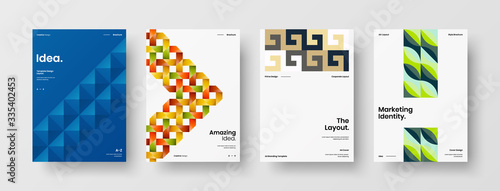 Company identity brochure template collection. Business presentation vector A4 vertical orientation front page mock up set. Corporate report cover abstract geometric illustration design layout bundle.