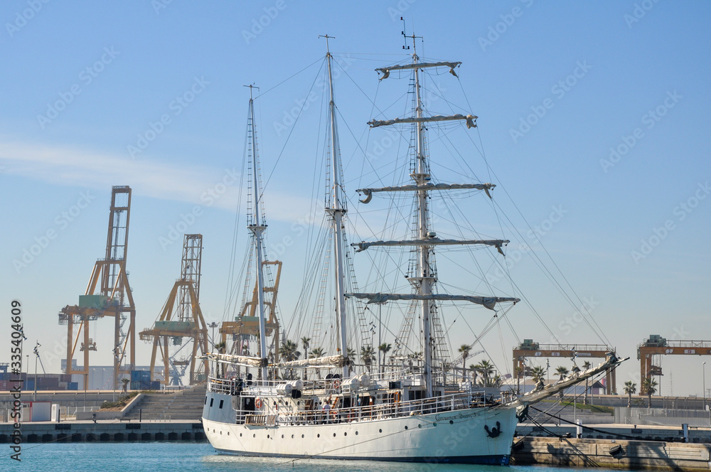 Sailboat at the dock of the port