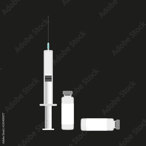 Medical injection, needle and bottle vaccine