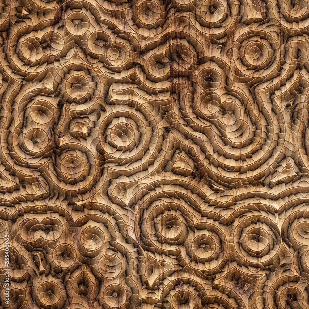 Wood decorative carved tiles, 3d illustration Wood decorative carved tiles, 3d illustration