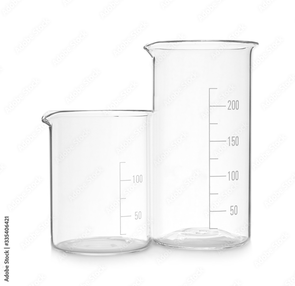 Empty beakers on white background. Laboratory glassware Empty beakers on white background. Laboratory glassware