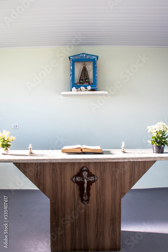 Garca, Sao Paulo, Brazil, November 17, 2019. Interior of the Chapel dedicated to Our Lady of Aparecida in countryside of Garca, central west region of Sao Paulo photo