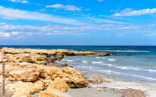 View on the mediterranean sea, blue sky. shore near Alicante, Spain © Mikalai