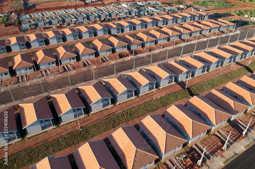 Aerial view of construction site of standardized houses of public Program  in Pompeia city  of the Sao Paulo State  Brazil