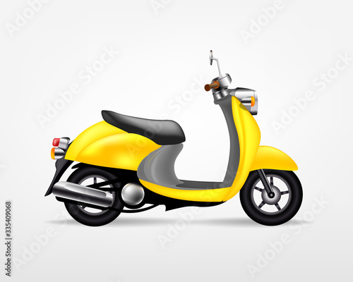 Trendy yellow electric scooter  isolated on white background. Isolated vector electric motorbike  template for branding and advertising. 