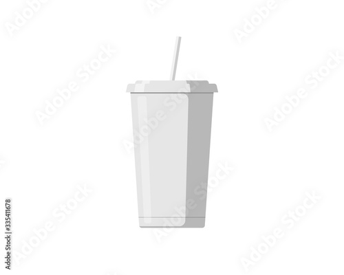 Disposable white paper or plastic beverage cup packaging template with drinking straw for soda or fresh juice cocktail. Vector mockup flat isolated illustration