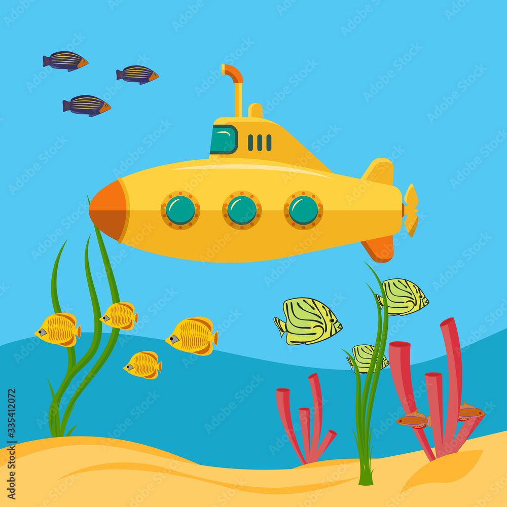 Obraz premium Yellow submarine, Underwater marine wildlife