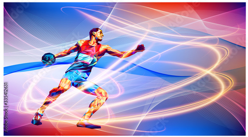 Silhouette of triangle Discus throw. Vector illustration. Olympic games, Tokyo 2020. Discus thrower. vector illustration in triangles Discus throw. Discobolus