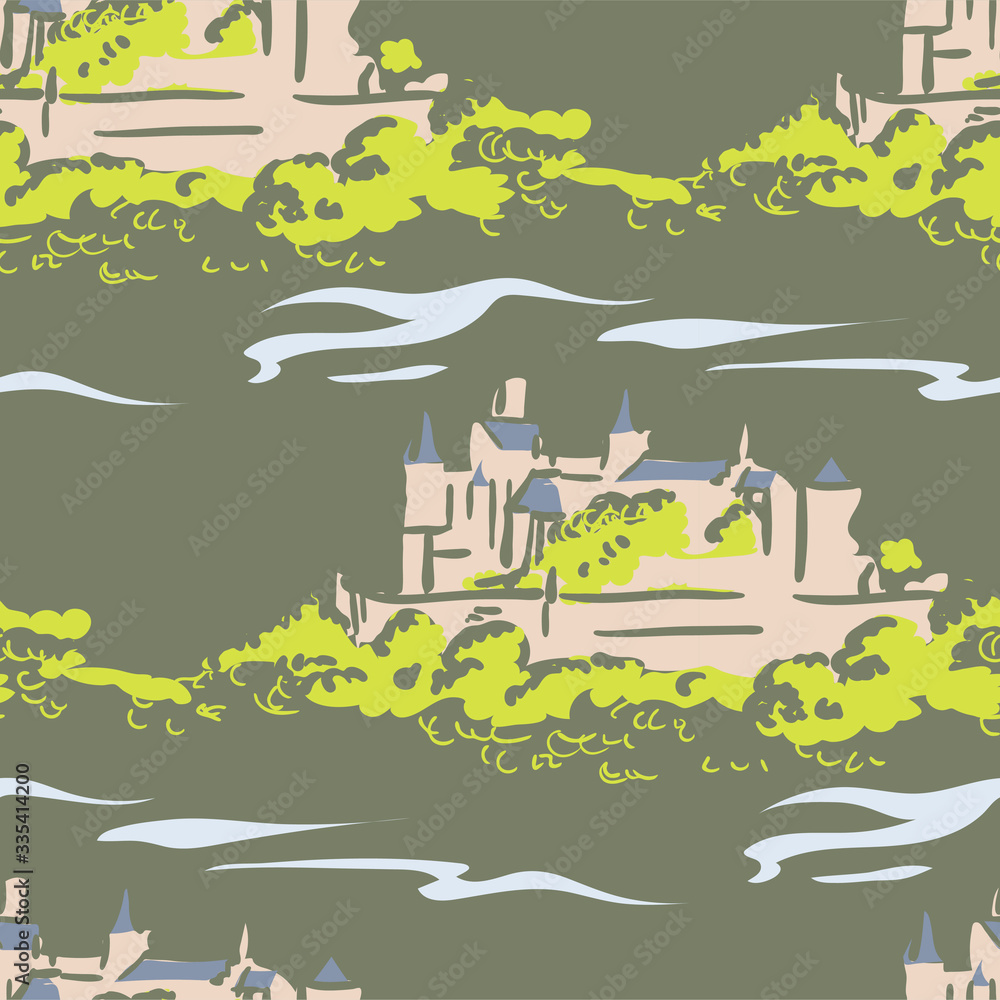Fototapeta premium castle landscape abstract outdoor seamless pattern soft color vector