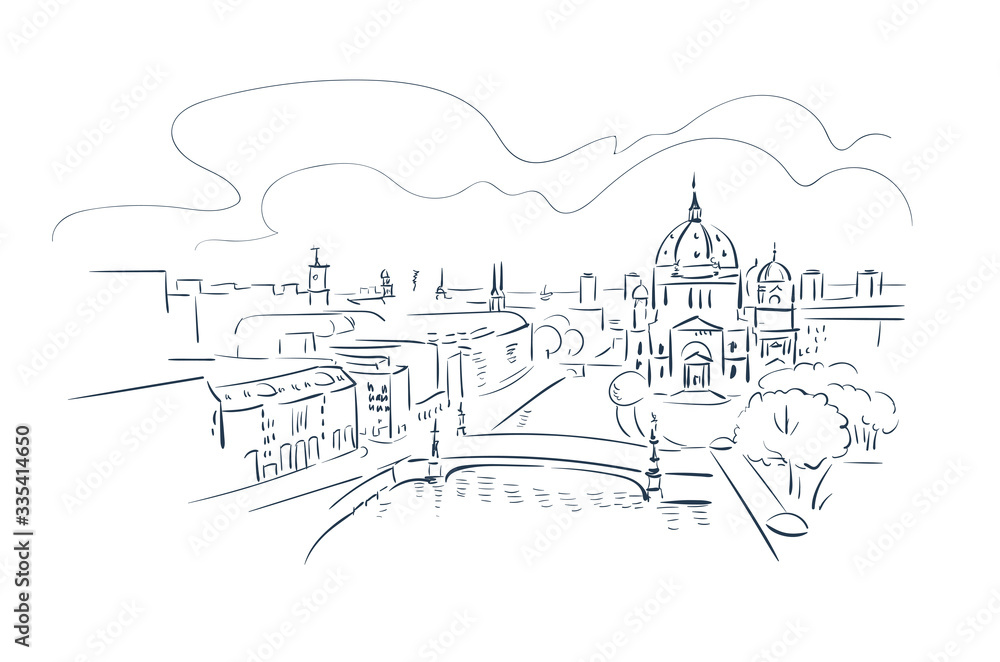 Obraz premium Berlin Germany Europe vector sketch city illustration line art