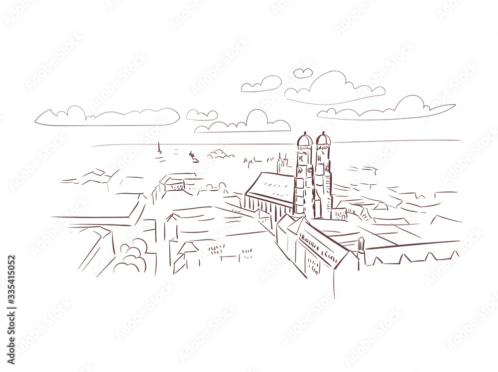 Fototapeta premium Munich Germany Europe vector sketch city illustration line art