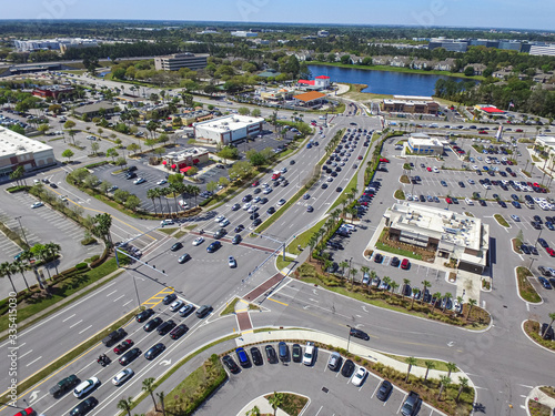 Aerial View of traffic at shopping center