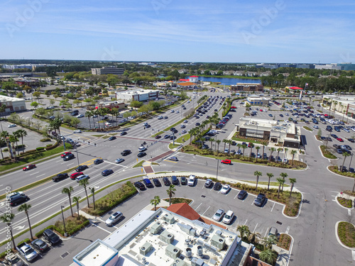 Aerial View of traffic at shopping center