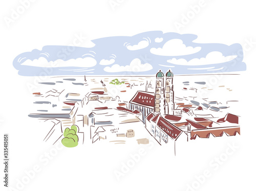 Munich Germany Europe vector sketch city illustration line art