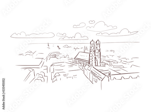 Munich Germany Europe vector sketch city illustration line art